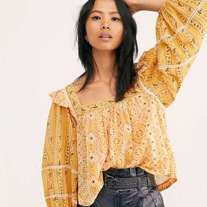 FREE PEOPLE Yellow Ruffle Blouse, Size Medium